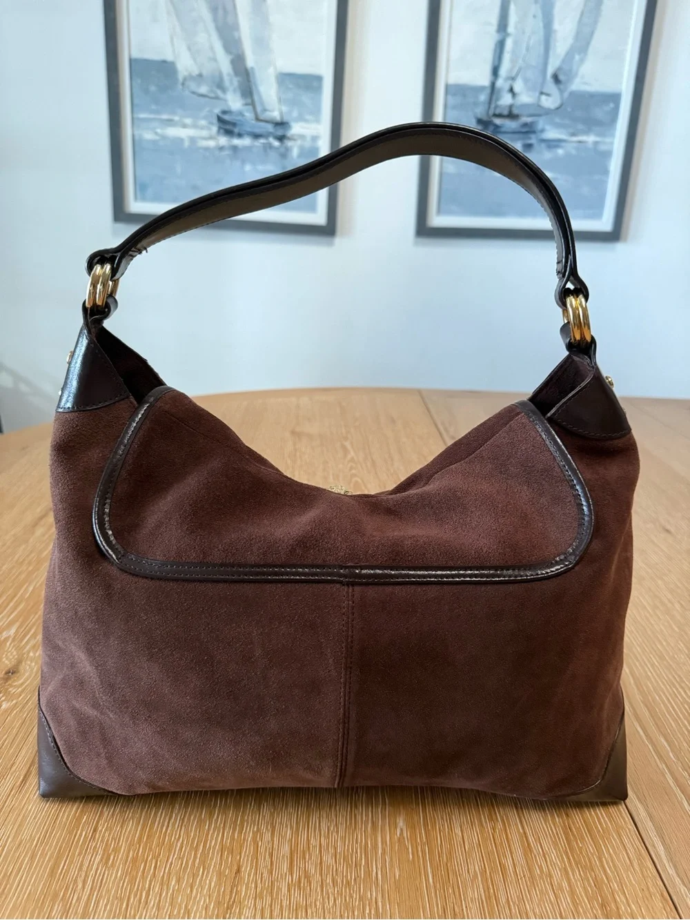 Vintage Lilly Pulitzer Chocolate Brown Suede Lion Head Hobo Shoulder Bag